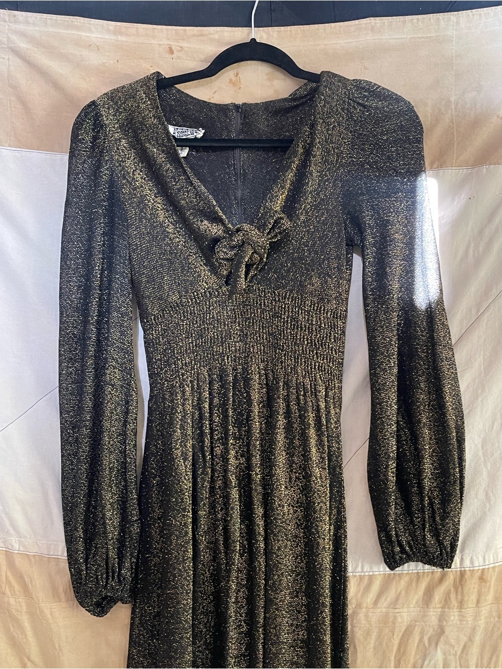 Vintage metallic gold long sleeve maxi dress